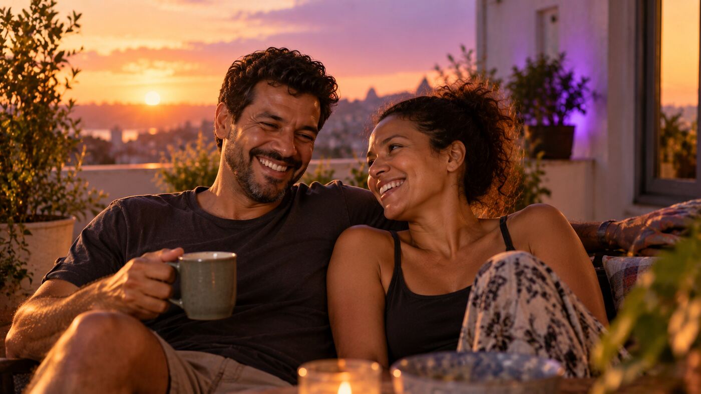 Watching the sunset with my wife from our balcony — the actual reason for all of this