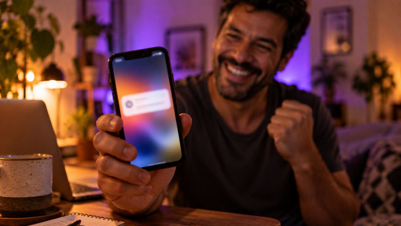 Checking the first sale notification on my phone